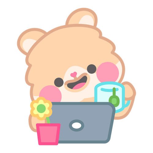 Doppi the bear at a laptop